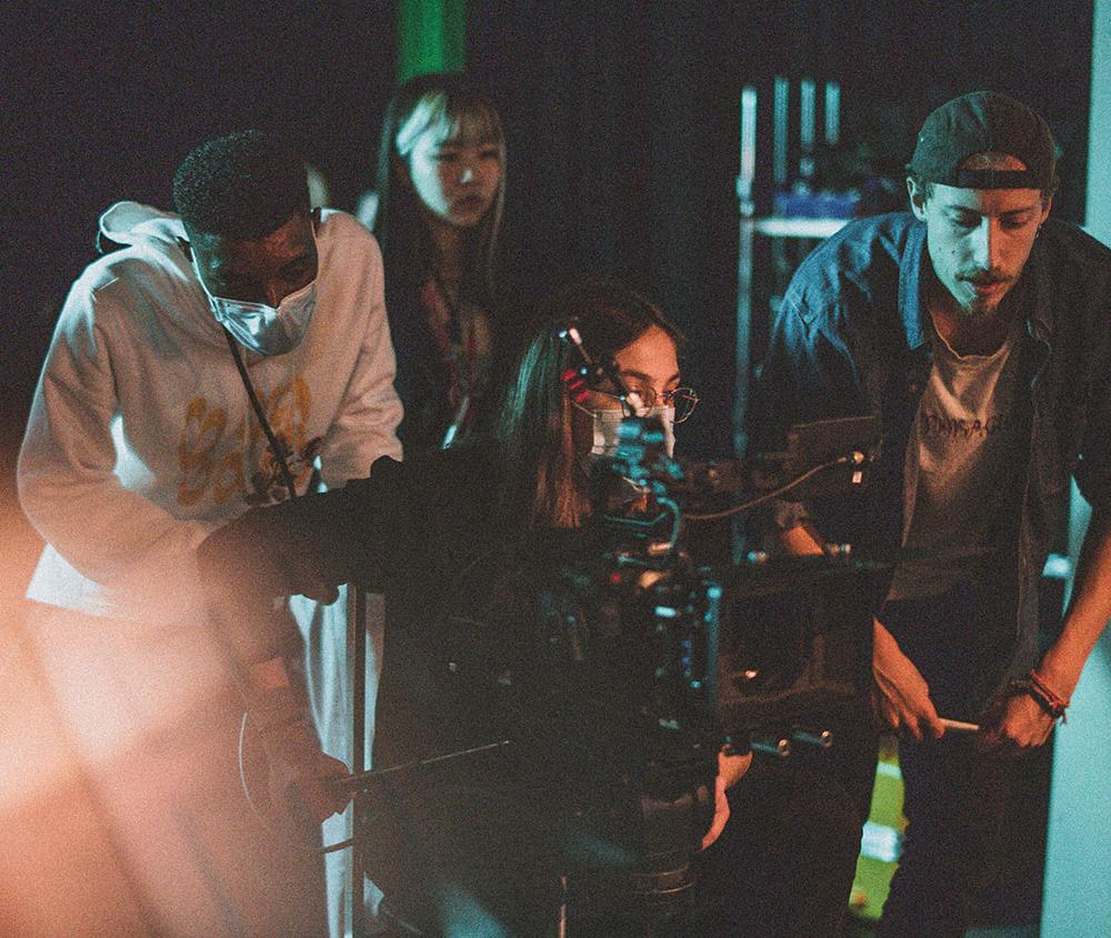 Students using film equipment at Middlesex University