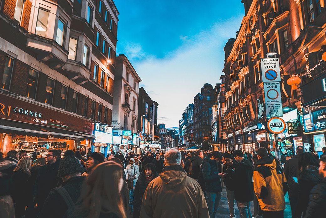 Shoppers in Leicester Square in Central London