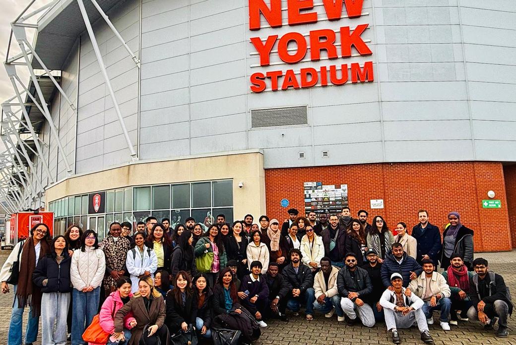 Students stood outside stadium on Sheffield Marketing Trip