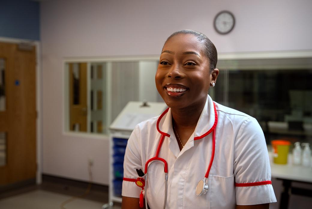 student nurse laughing