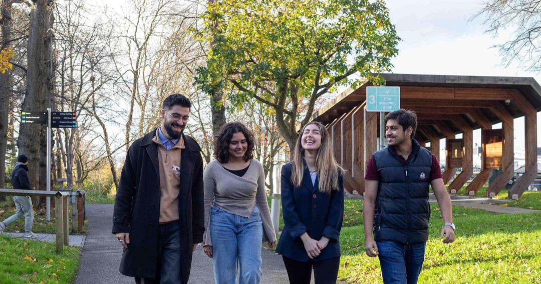 Students walking outside campus