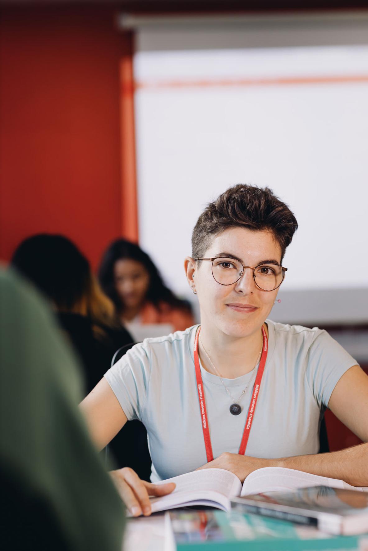 Criminology student in study area