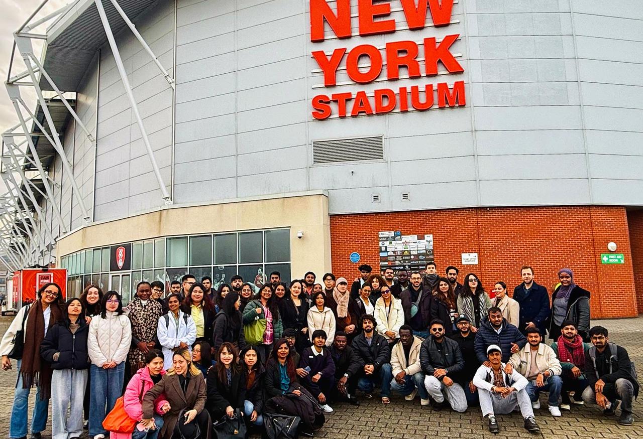 Students stood outside stadium on Sheffield Marketing Trip