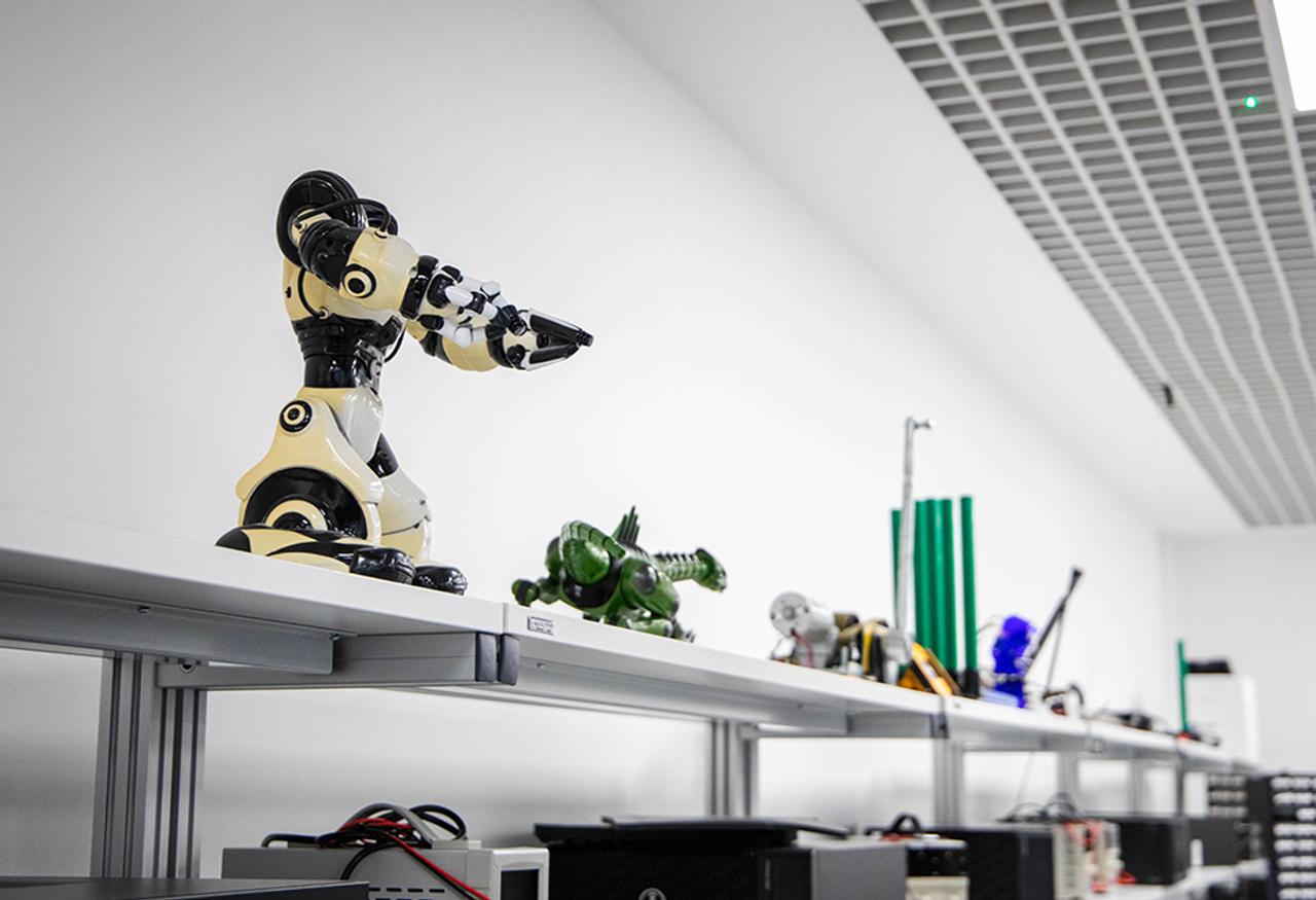 Robotics laboratory depicting a robot