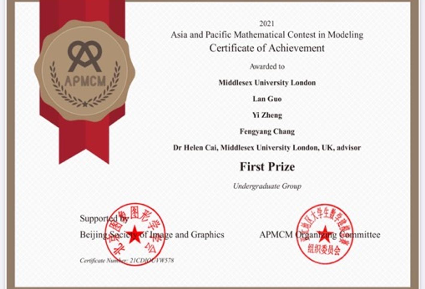 First prize for mathematics competition