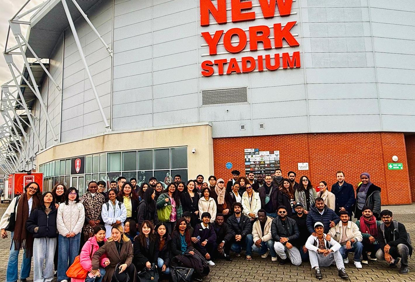 Students stood outside stadium on Sheffield Marketing Trip