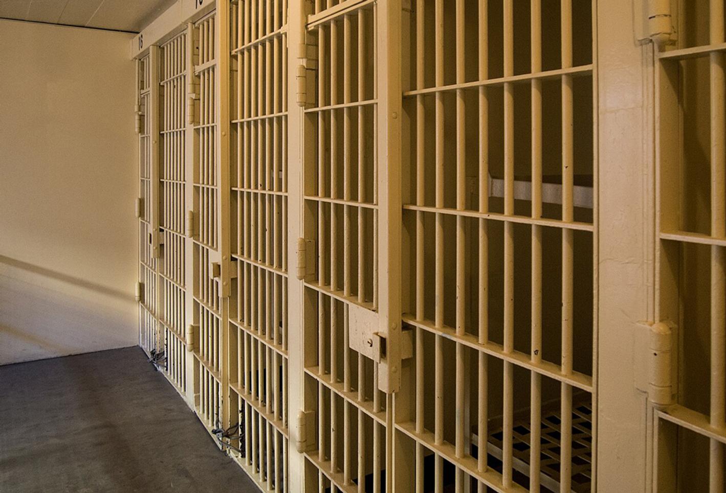 a side-on photo of a jail cell door with bars in the USA (Rhododendrites/Wiki Commons