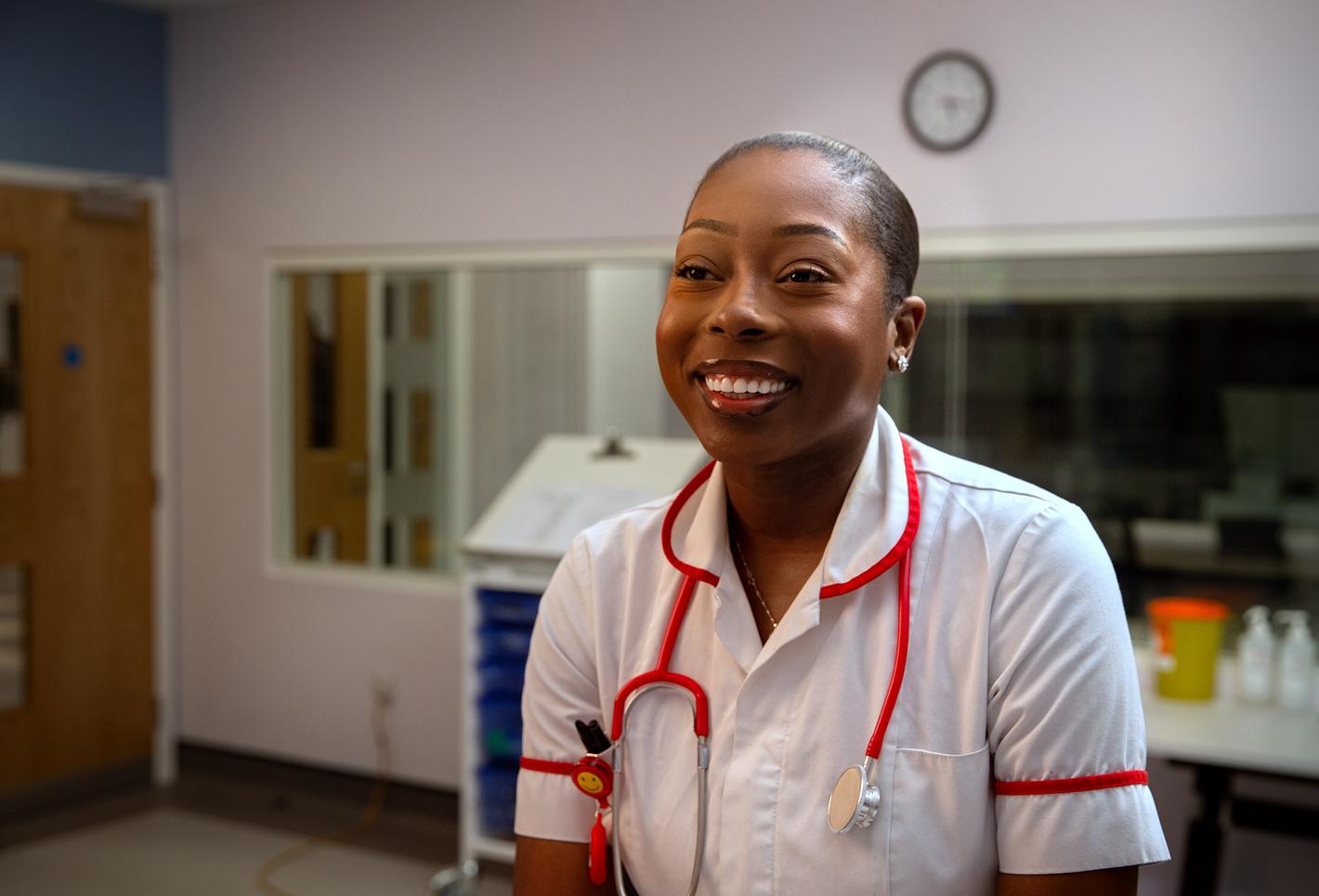 student nurse laughing