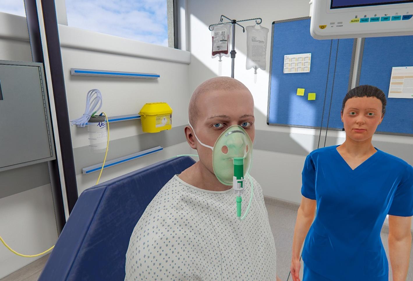 MDX virtual hospital ward features a nurse and patient in a hospital room.