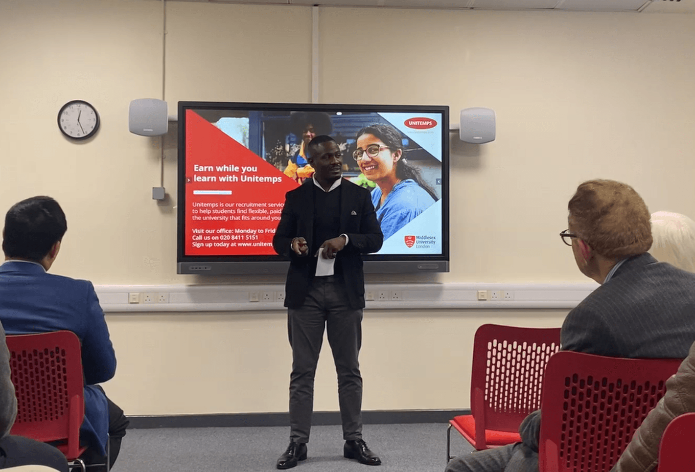 MDX Health Studies alumnus Tevin Tobun at MDX's Enterpreneurial Fair, 14 November 2023