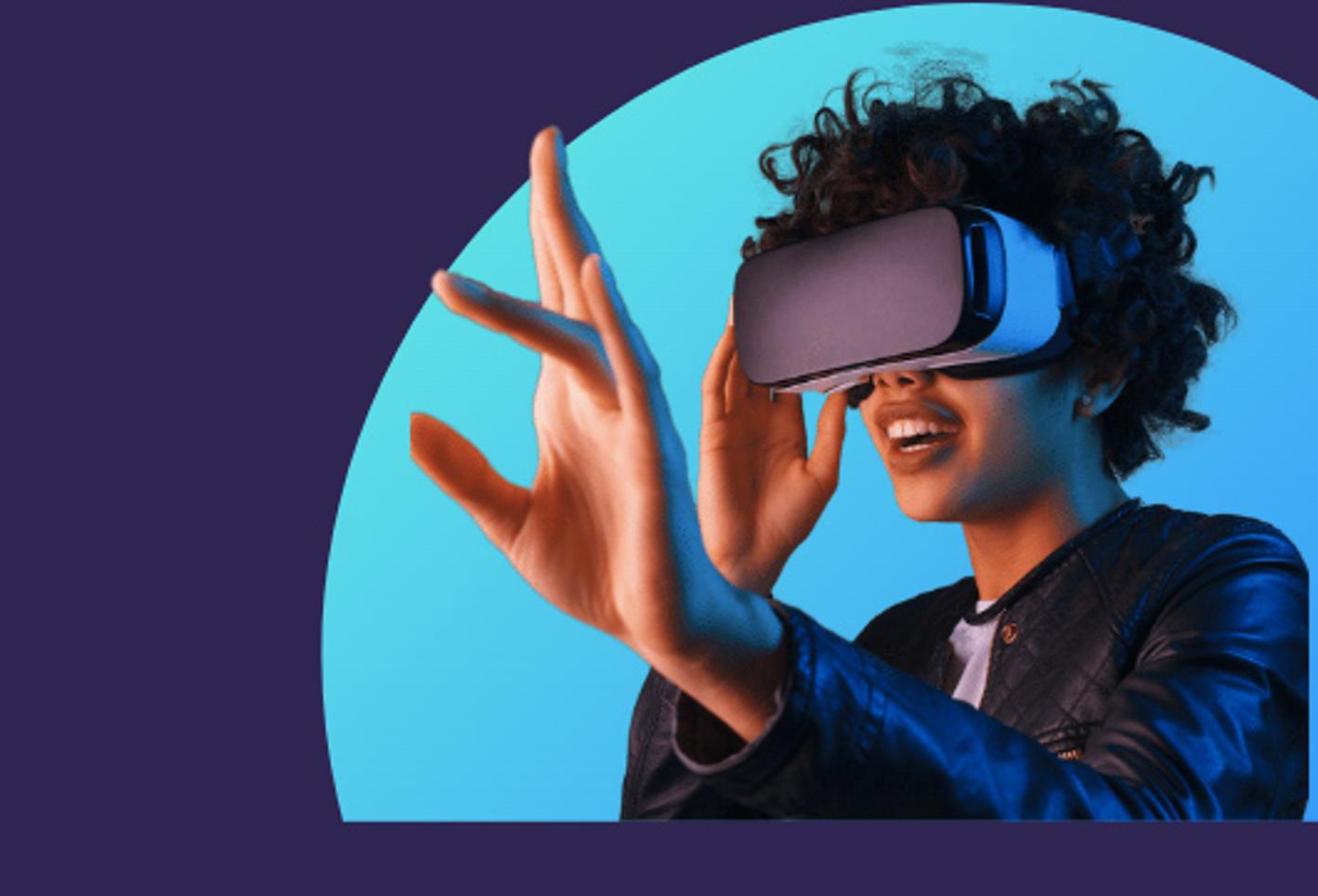 Young lady wearing a VR set
