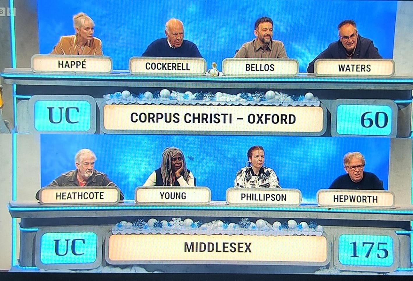 MDX alumni defeat Corpus Christi Oxford in Christmas special of University Challenge