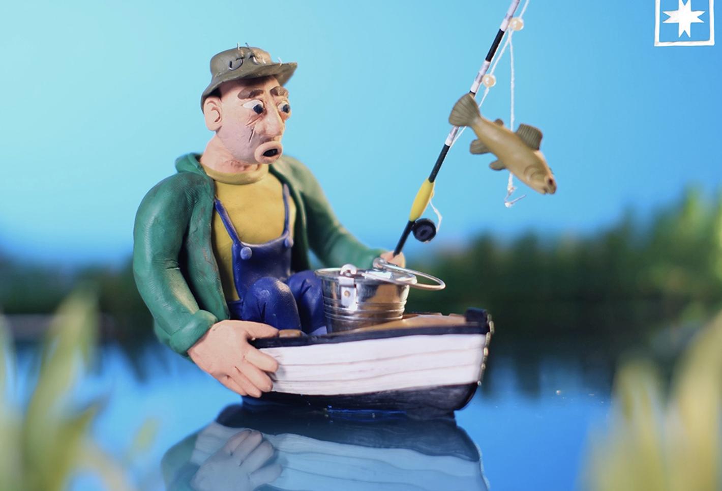 Animation of fisherman in small boat