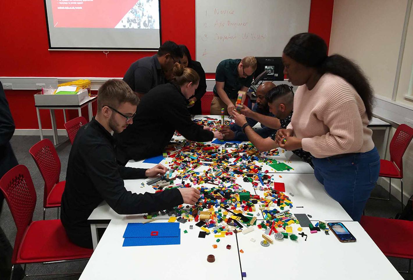 Student using Lego at Middlesex University