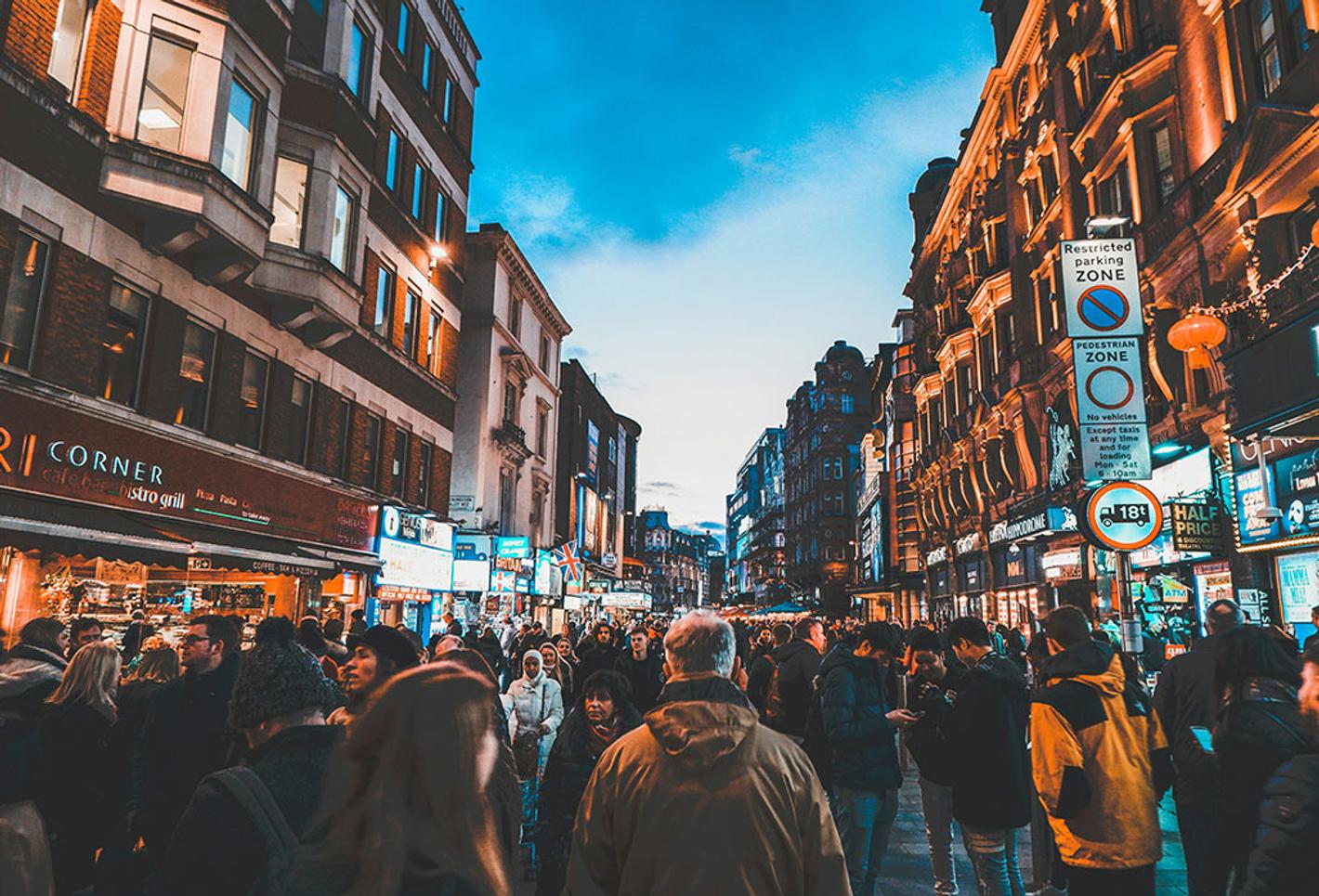 Shoppers in Leicester Square in Central London