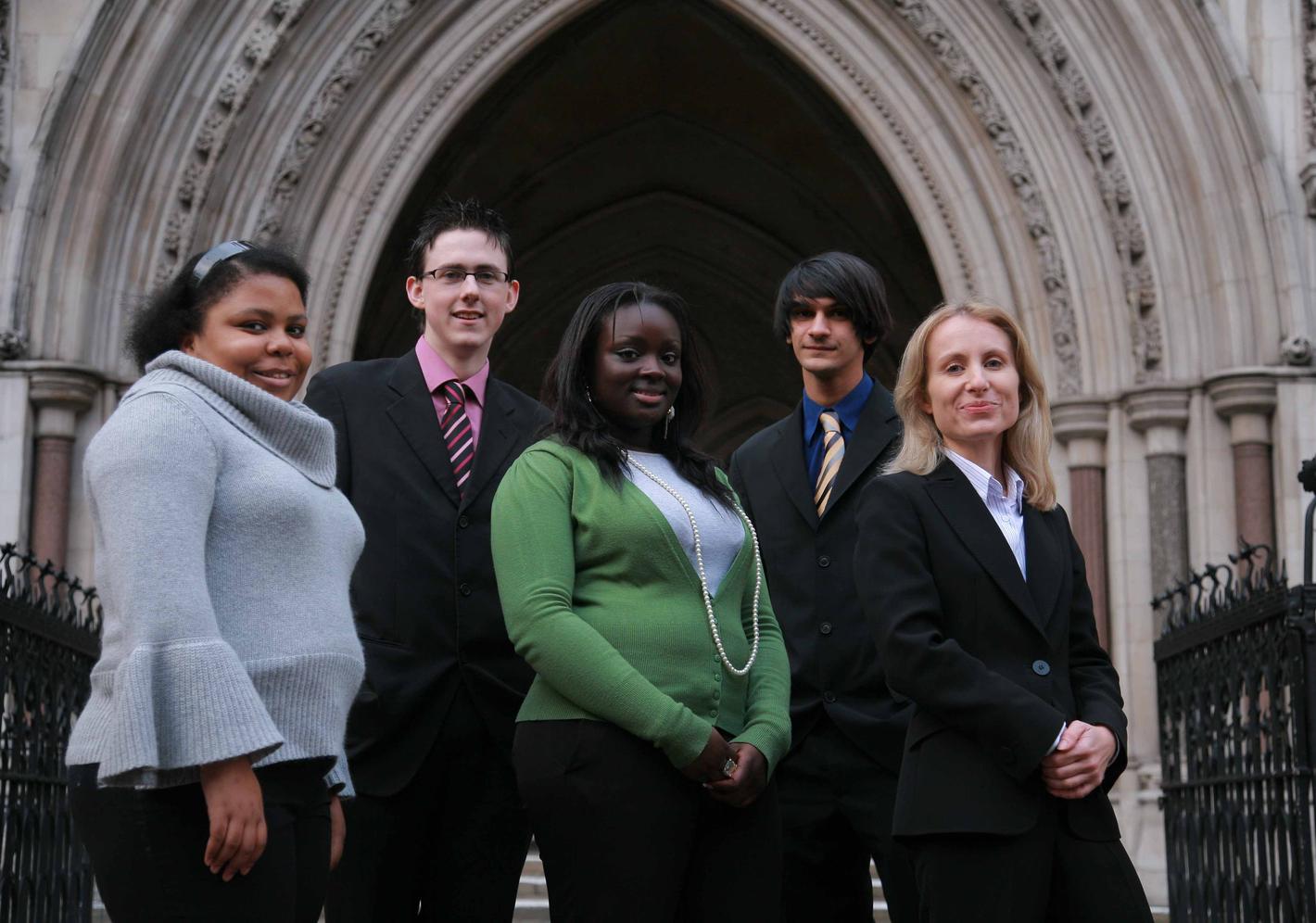 A group of law students outside the Royal Court of Justice