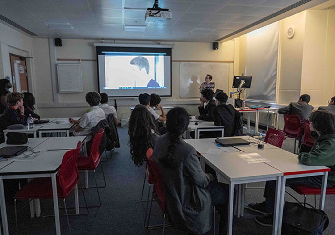 Pupils in classroom at Science and Technology day at Middlesex University.