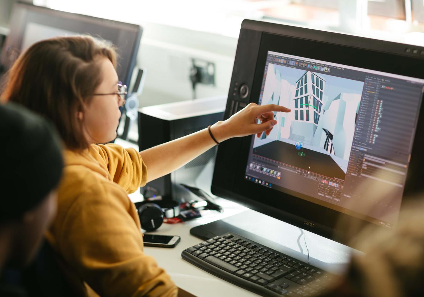 Student working on her animation design