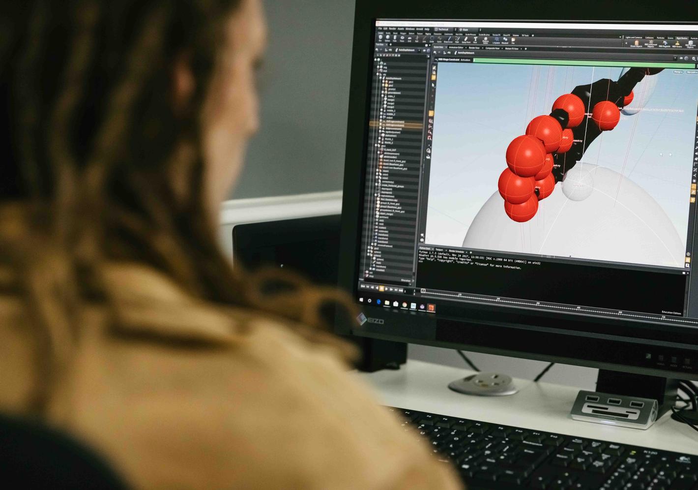 A student developing an animation on the computer