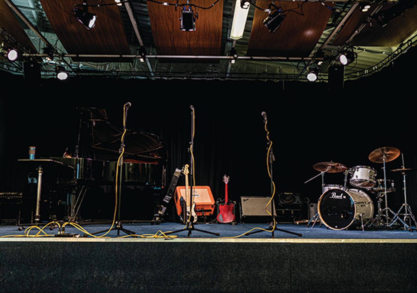 Performance Stage and lighting set up at Middlesex University