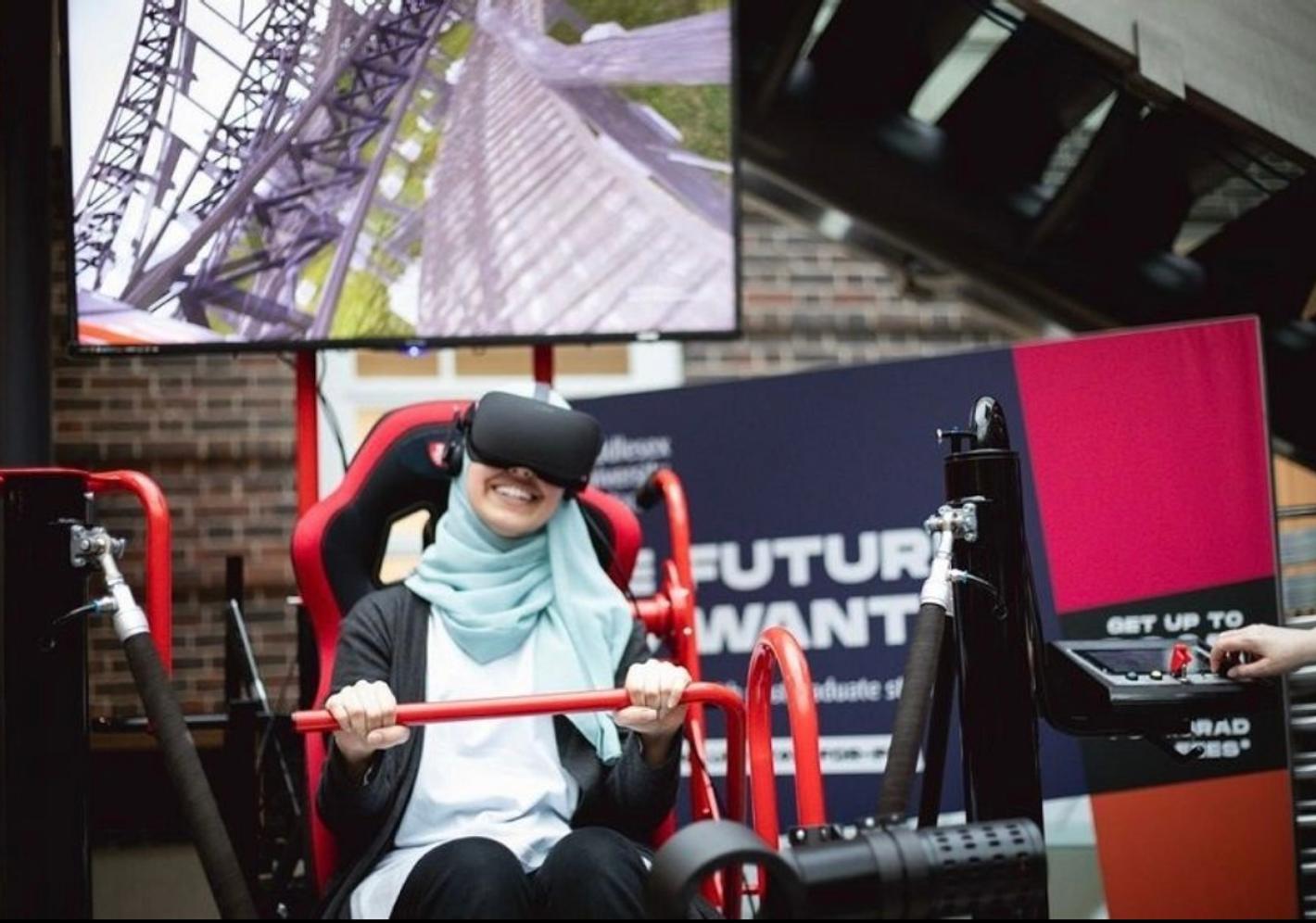 Student on VR rollercoaster at New Scientist event