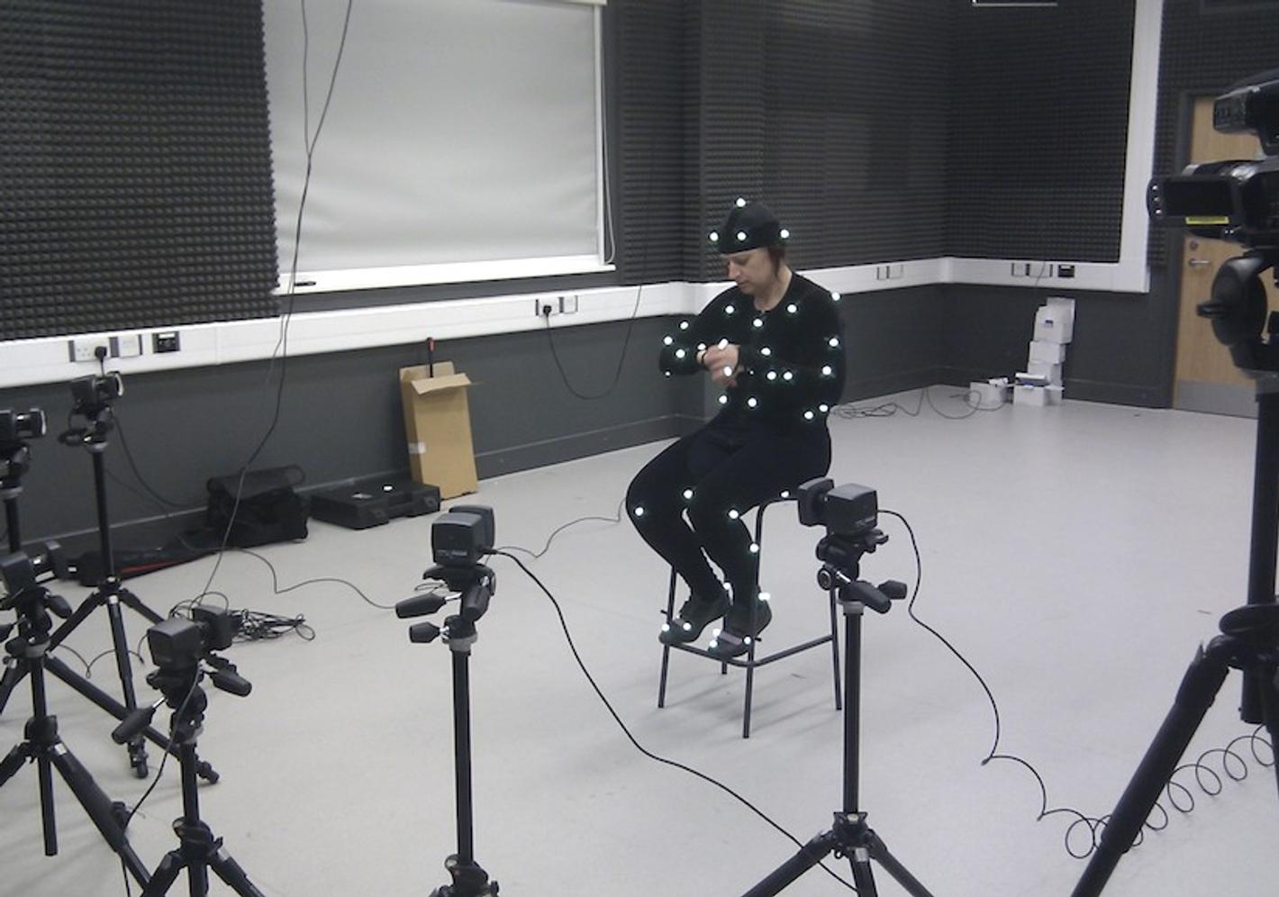 A student in a motion capture studio