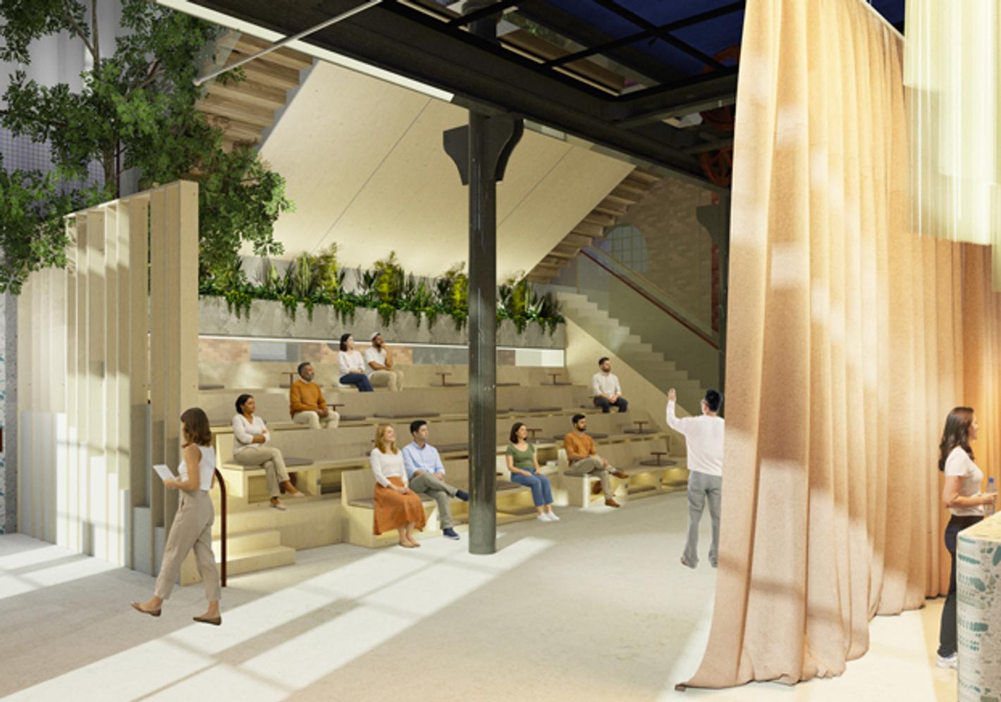 A computer-generated image of an interior design for a theatre