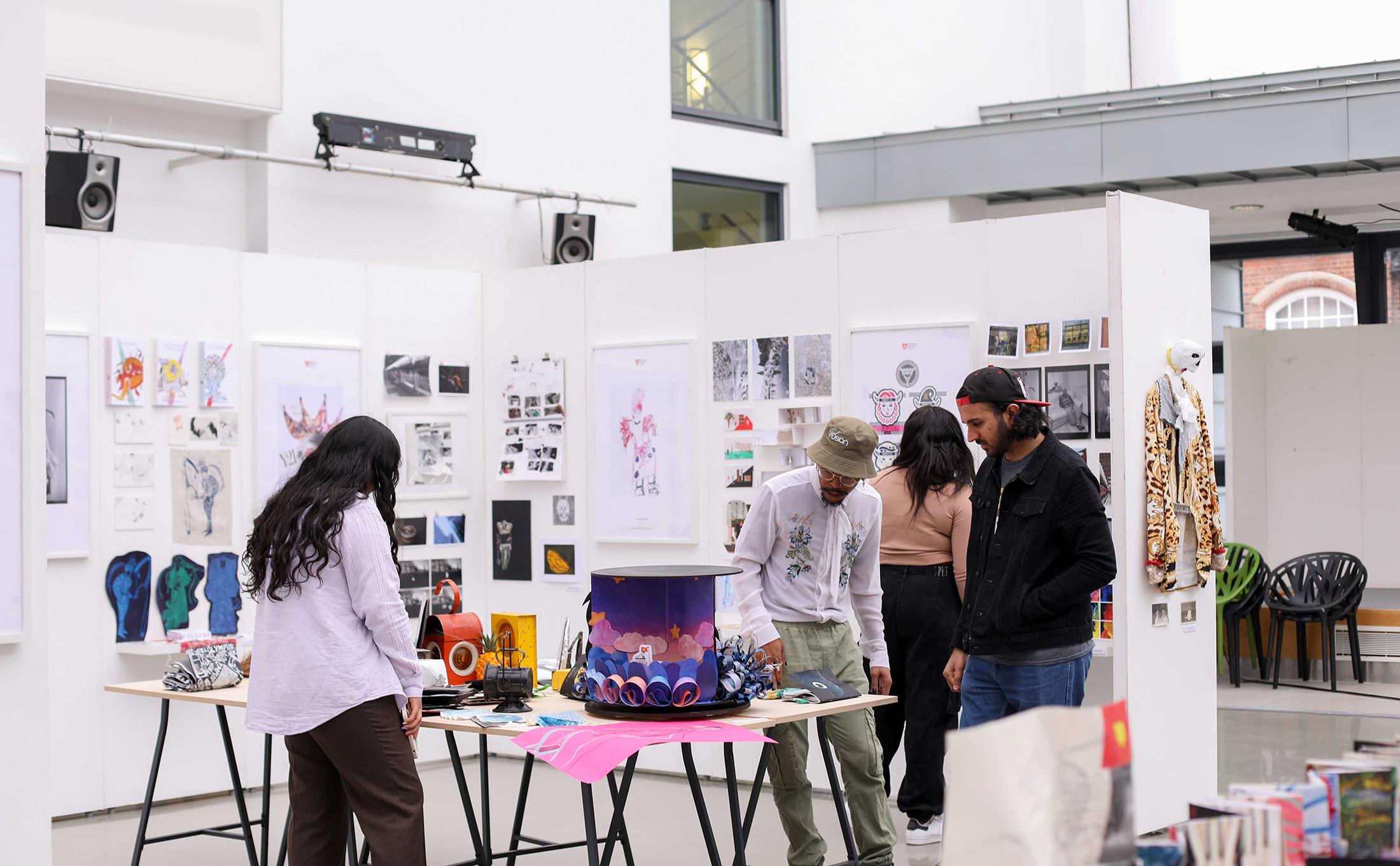 Students working in creative space on campus