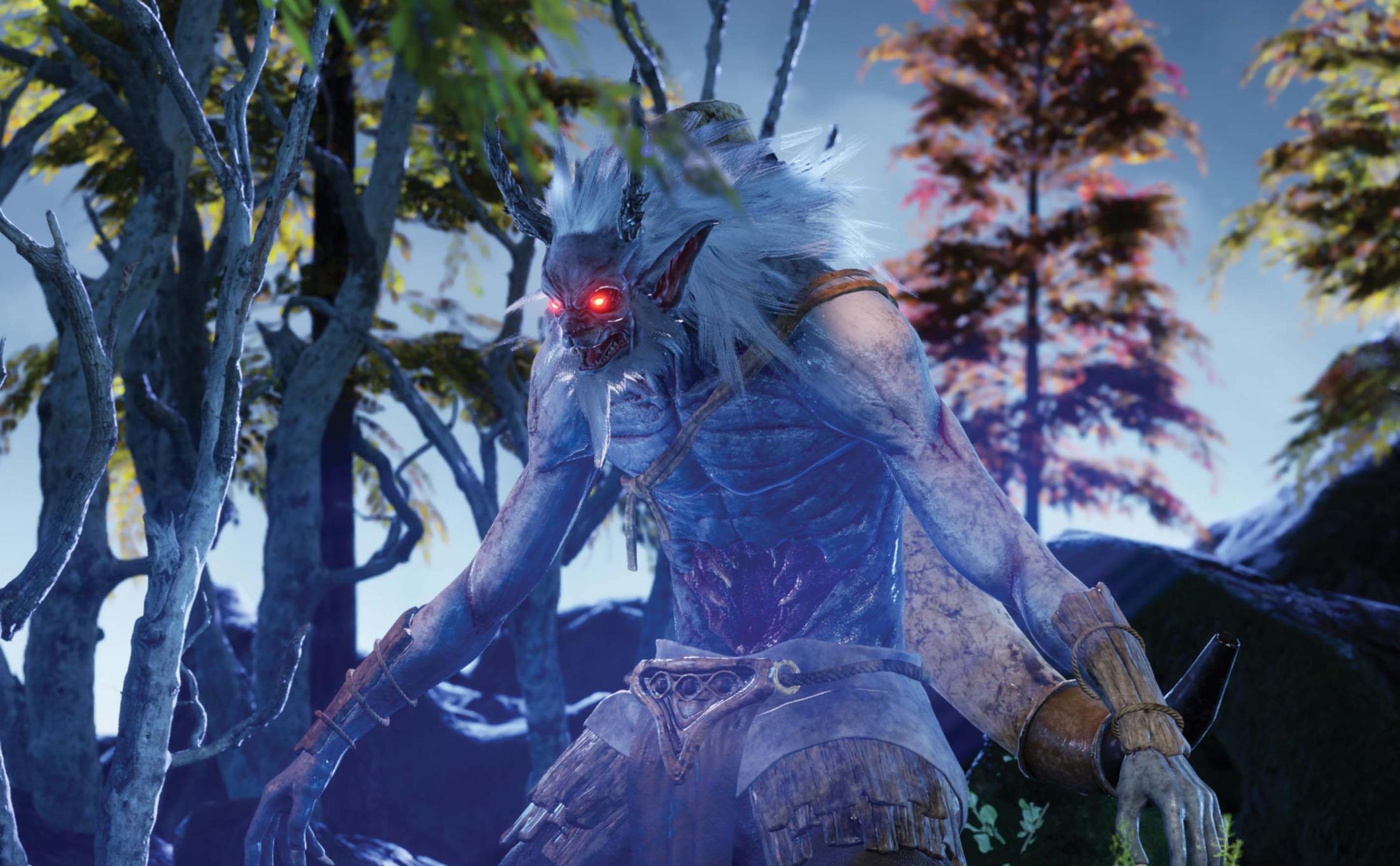 An animation of a monster with red eyes and a menacing expression