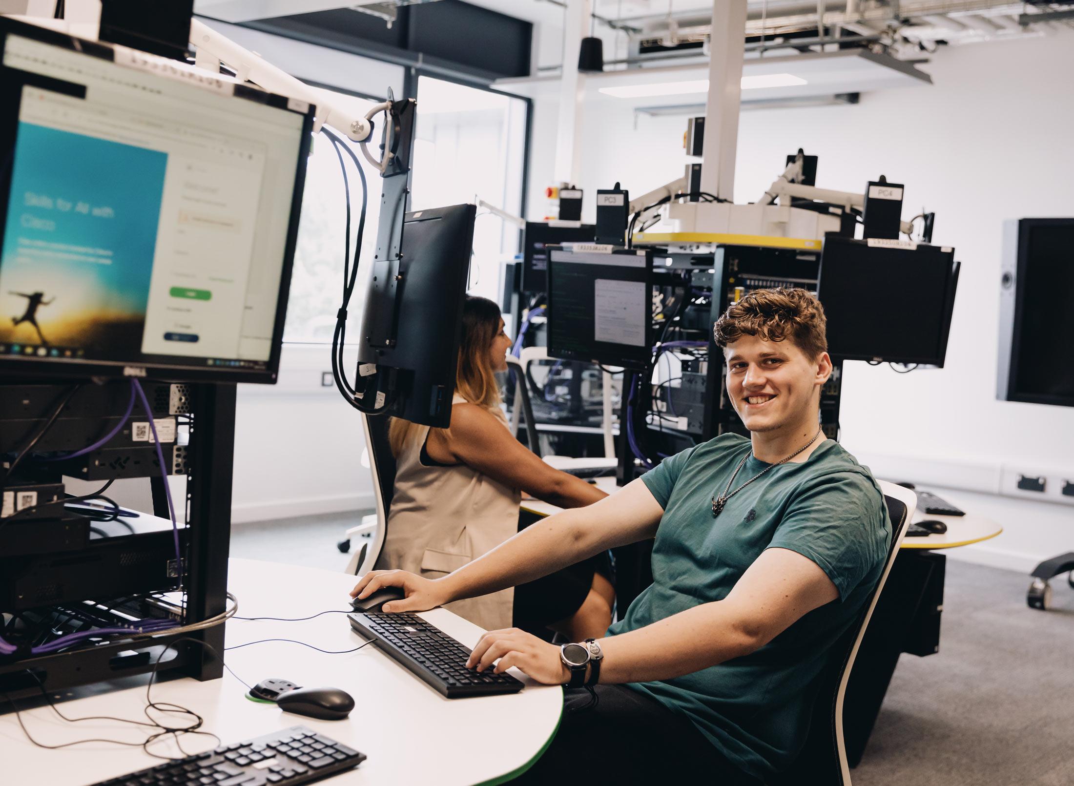Student studying in IT facilities at Middlesex University