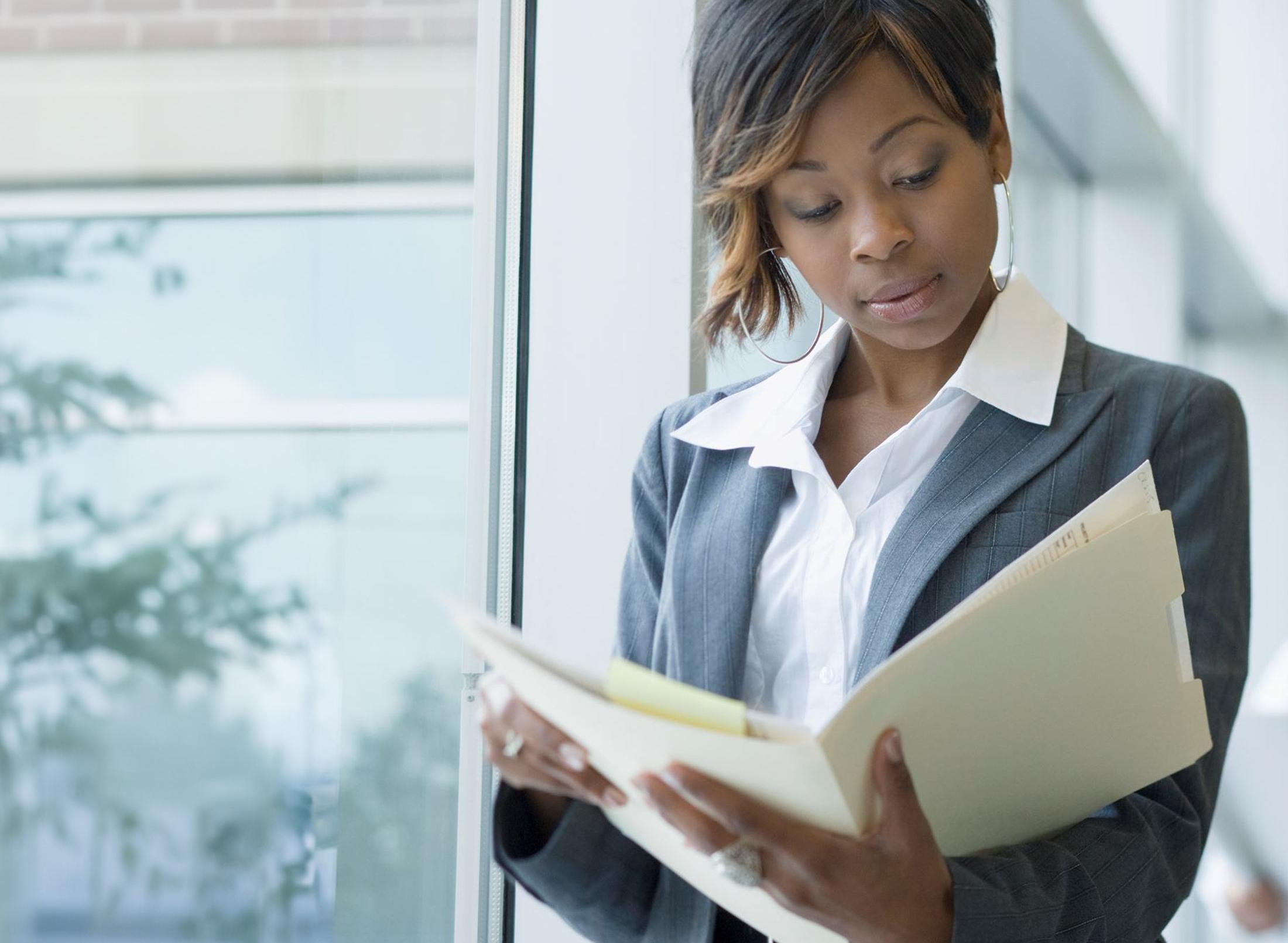 a student reading a file