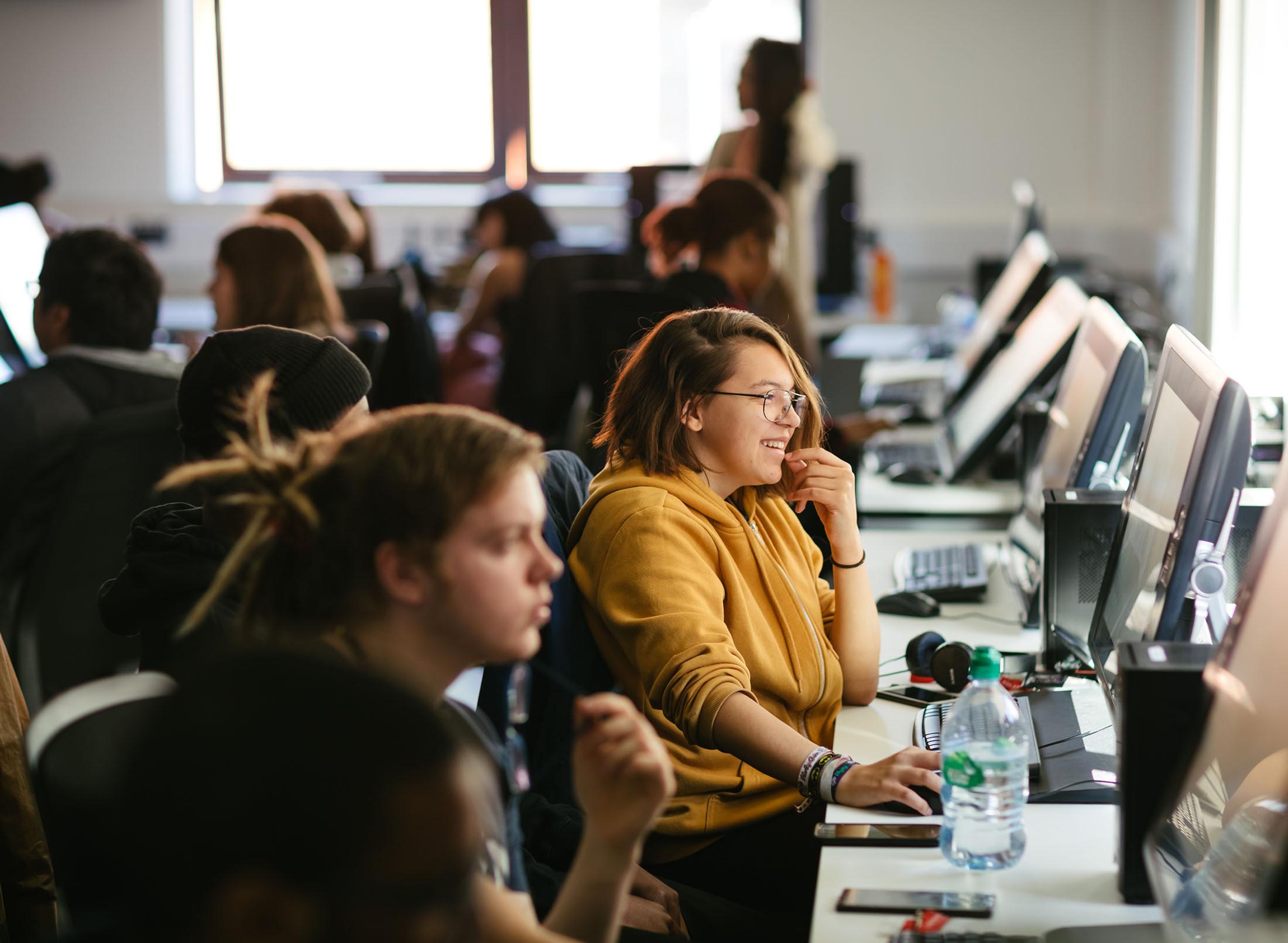 students working on computers