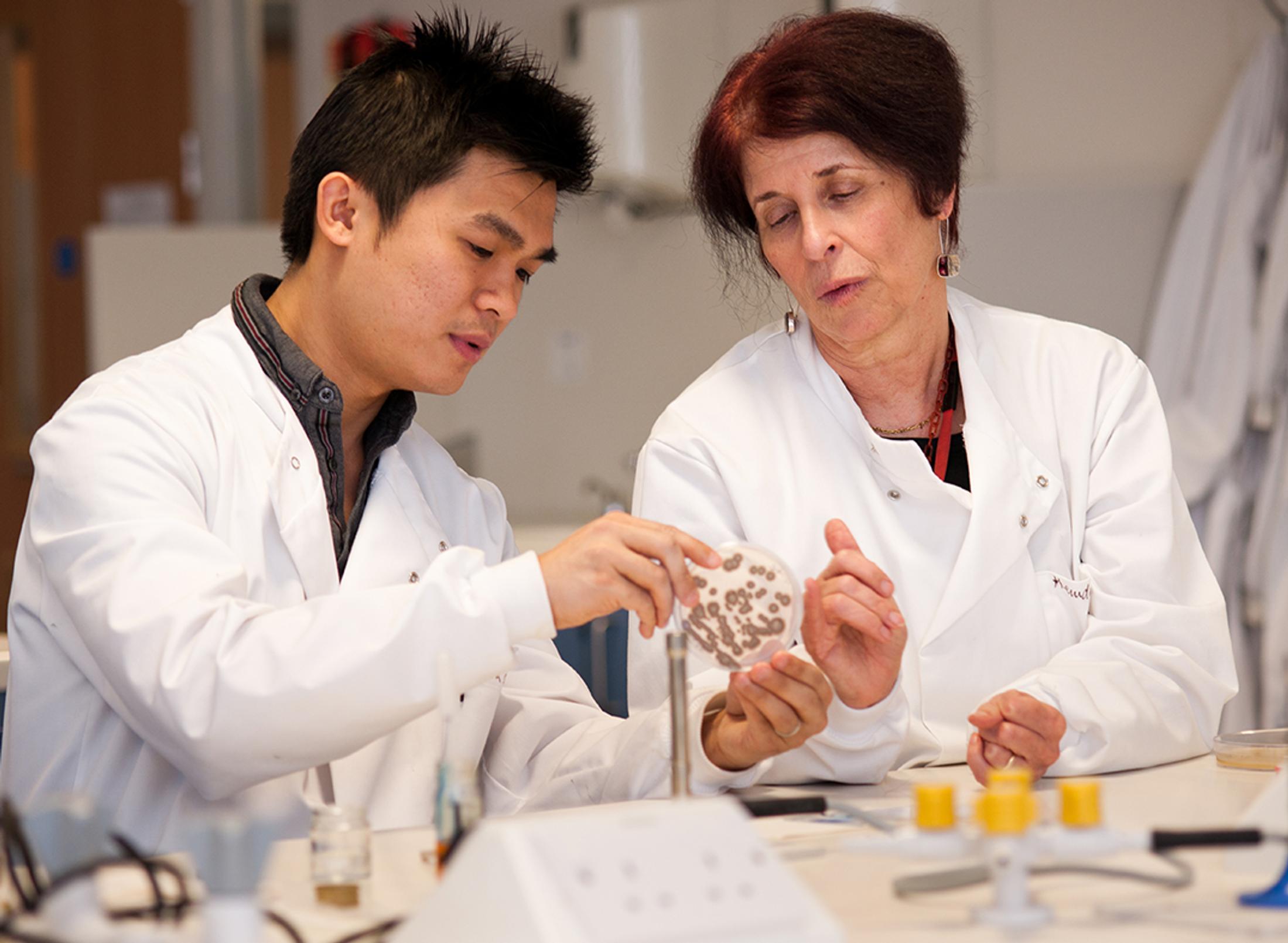 a student doctor examining something with a teacher