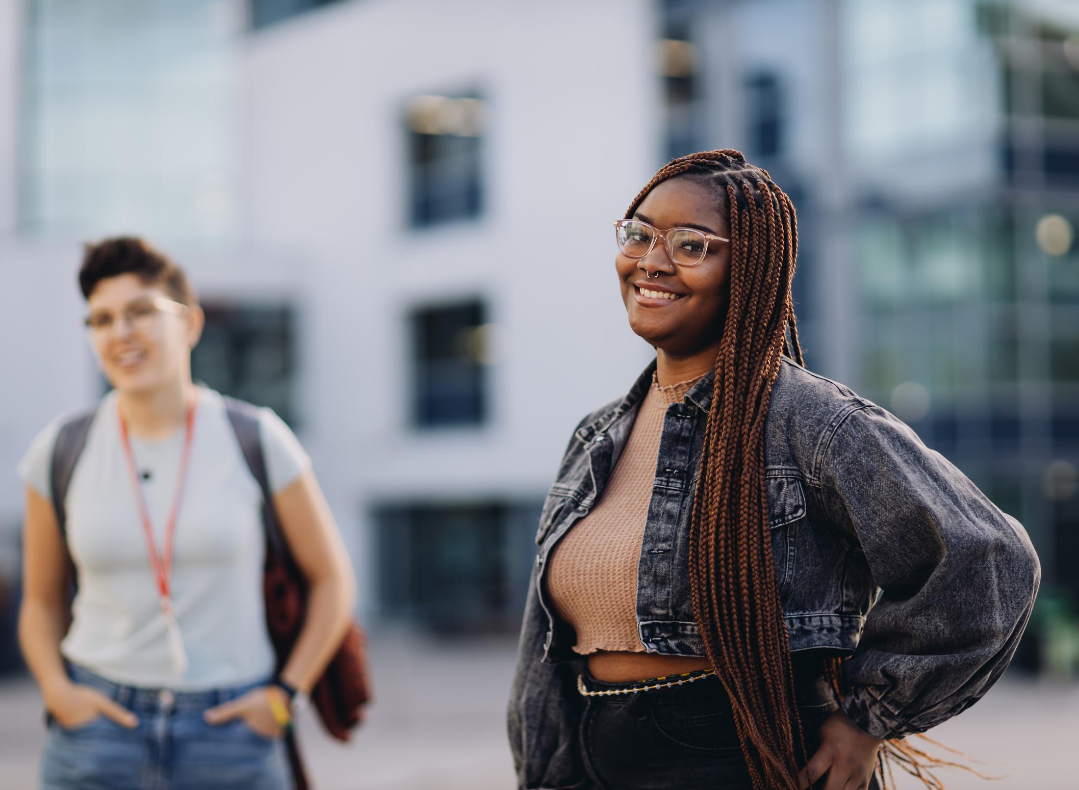 students outside smiling