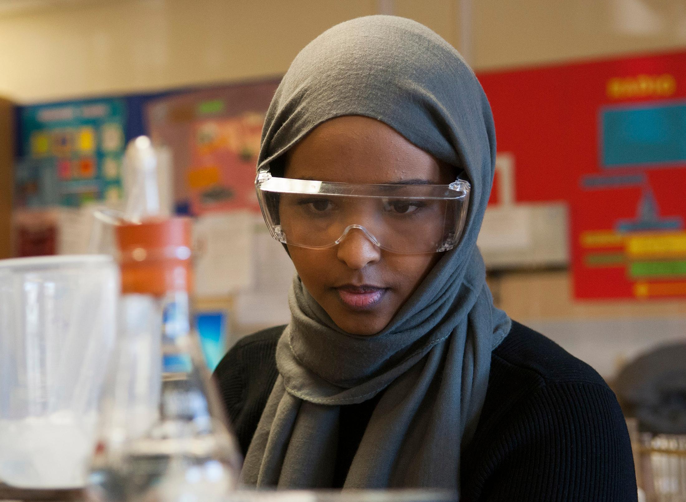 A student with googles thinking