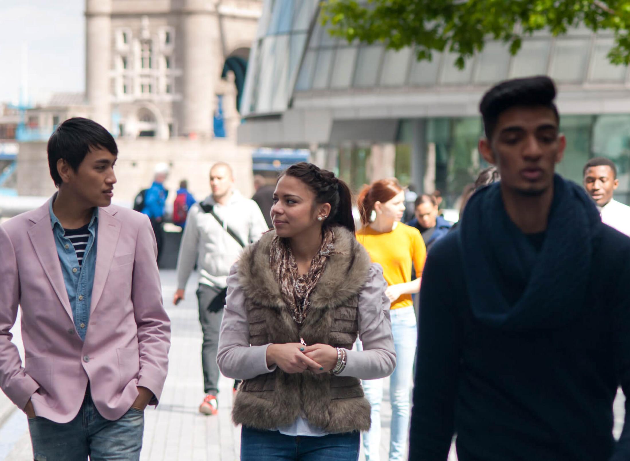students walking outside