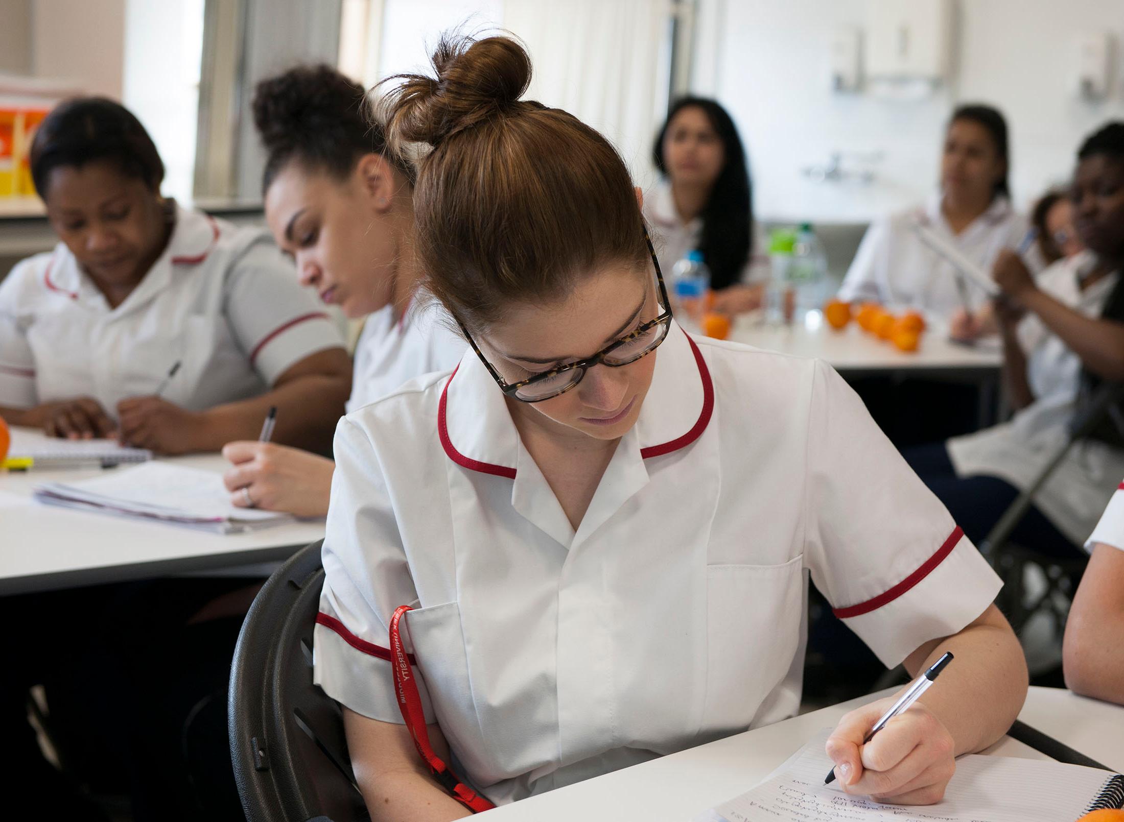 nurses study in classroom