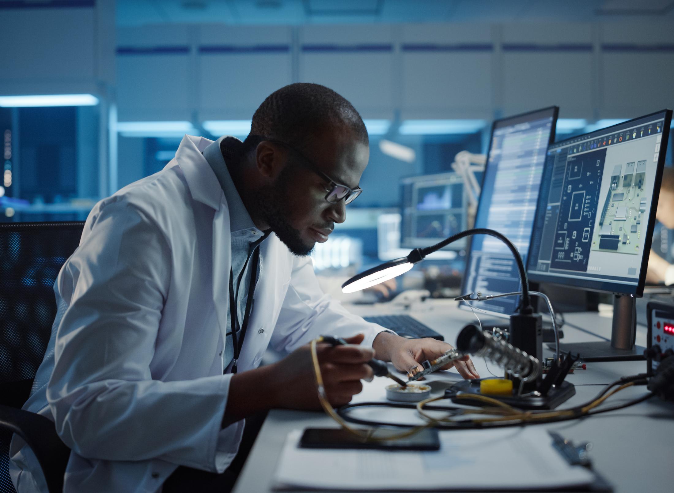A researcher working in a lab