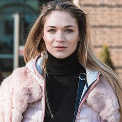 A female student stood outside campus.
