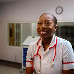 student nurse laughing