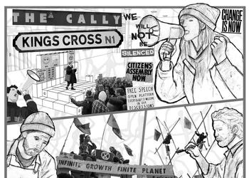 Artwork by Interior Architecture student Alex Smith showing a black and white montage of local life in north London