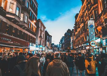 Shoppers in Leicester Square in Central London