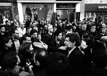 A crowd of people in a square
