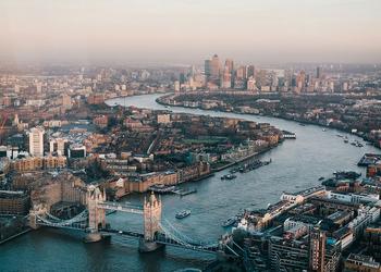 An aerial view of the River Thames and centre of London