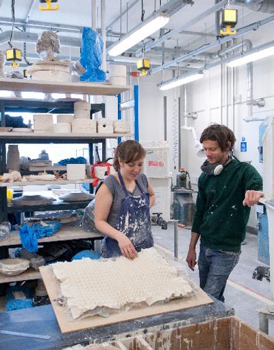 Students working in the workshop on a ceramics project