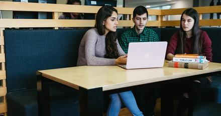Students sat working in study space at Sheppard Library.