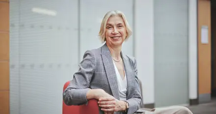 Vice-Chancellor Shan Wareing in a relaxed pose