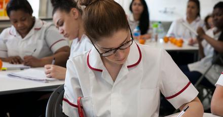nurses study in classroom