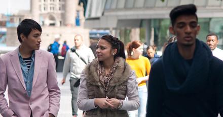 students walking outside