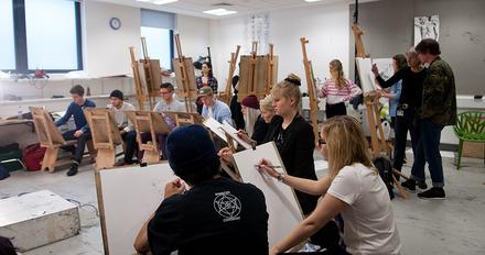 Students drawing in the art studio